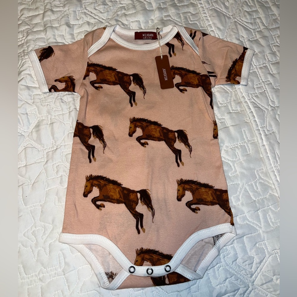 Milkbarn Brown Horse Print 6-12 month onesie